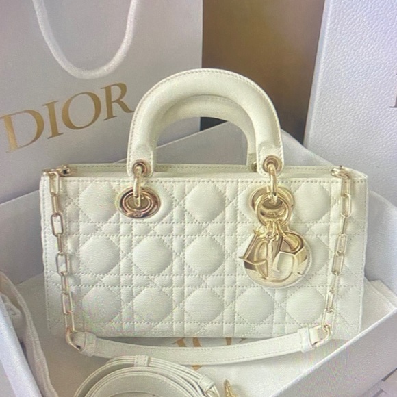 Dior Cream Quilted Satchel with Gold Accents - Picture 2 of 7